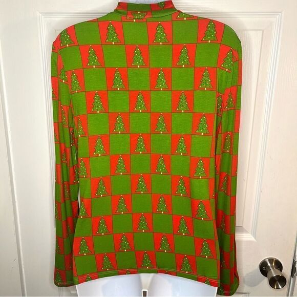 Modcloth Checkered You Got This Mock Nexk Top Knit Christmas Trees Green Red L - Picture 8 of 11